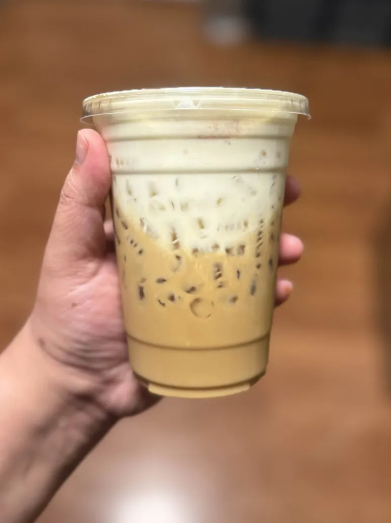 Iced handcrafted latte from Coffee and Crumbs